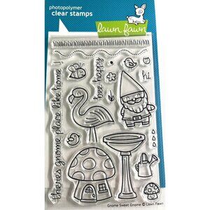 Lawn Fawn Gnome Sweet Gnome Photopolymer Stamp Mushroom Flamingo Bee Retired